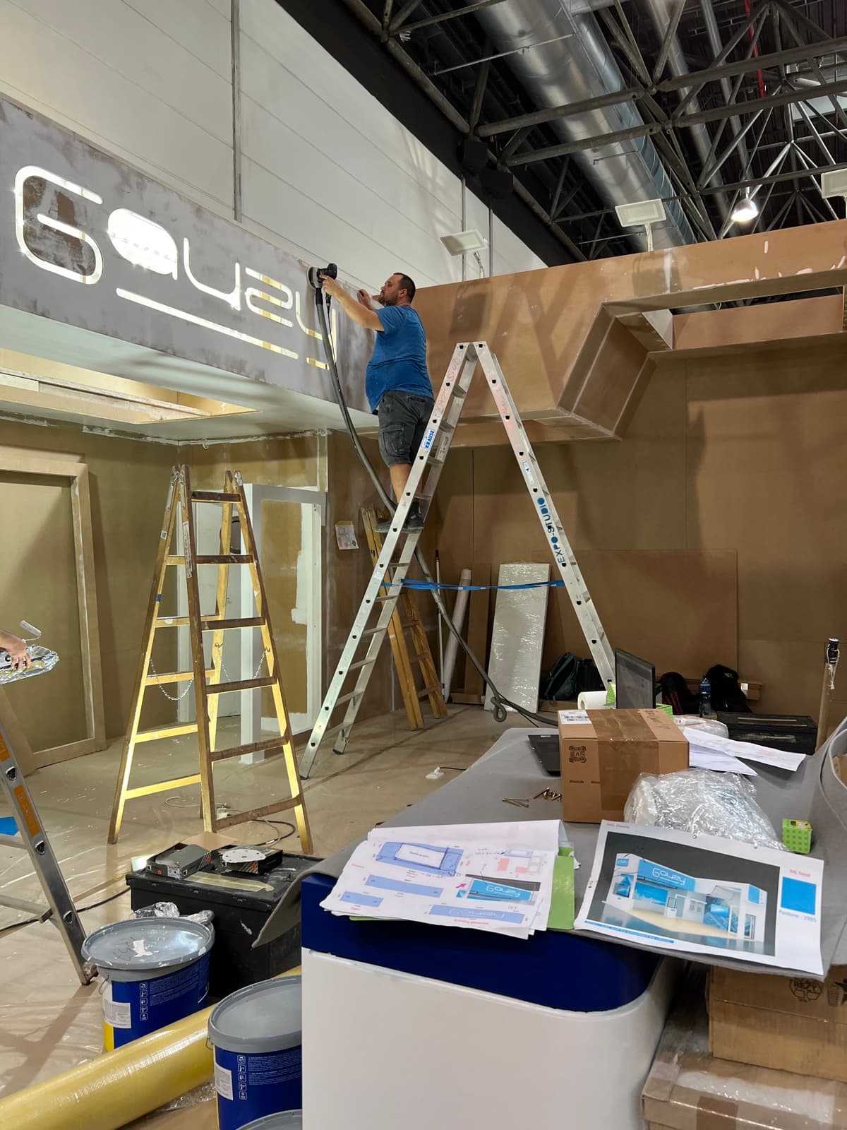 Trade show booth build-out in progress